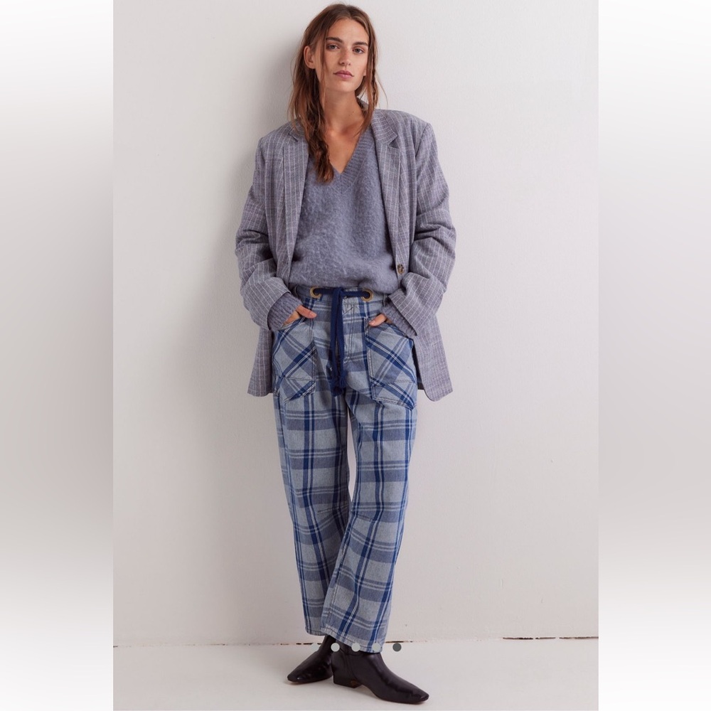 We The Free Blue Plaid Relaxed Women's Jeans - Picture 7 of 12